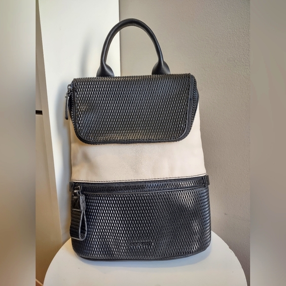 Nine West Faux Leather Backpack Purse In Black/White - Picture 1 of 10